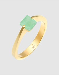 Elli Jewelry - Ring Classic Pyramid Elegant with Jade Gemstones in 925 Sterling Silver Gold Plated
