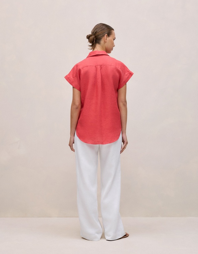 Trenery - Linen Cap Sleeve Shirt in Crimson
