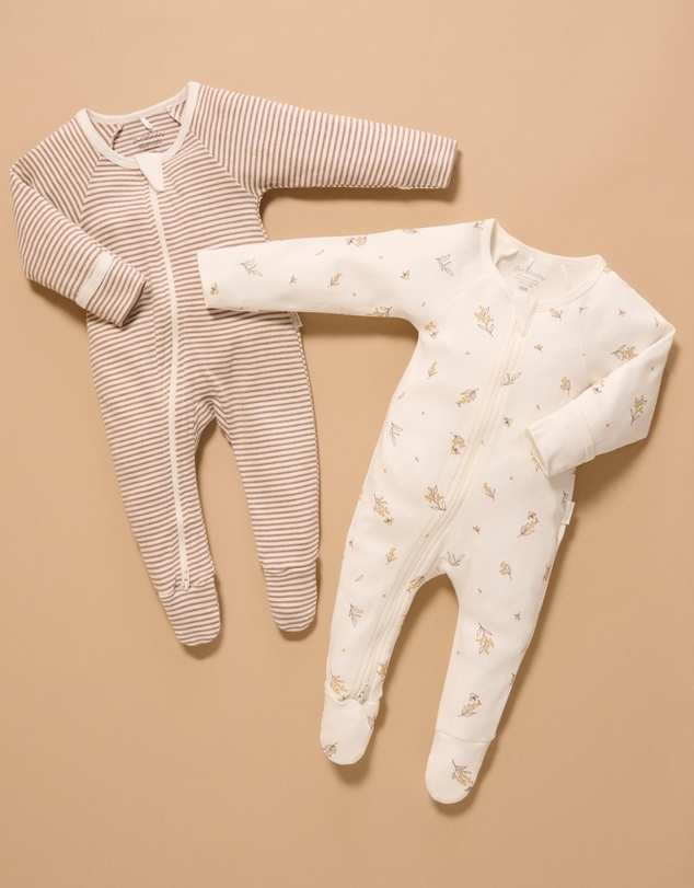 Purebaby - 2 Pack Zip Growsuit-Babies