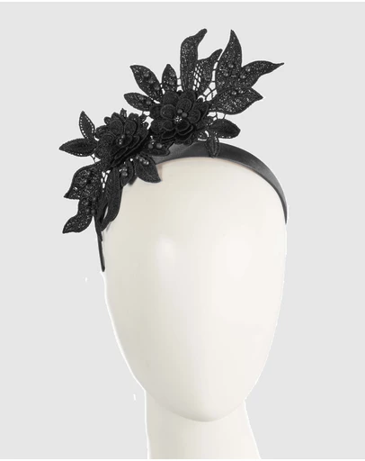 Max Alexander - Lace Crown Black Headband Fascinator
