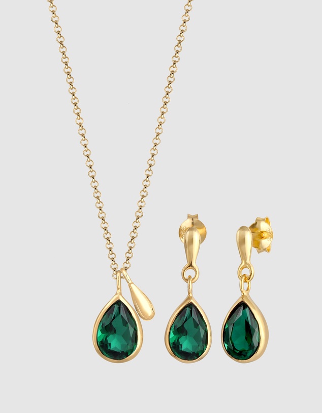 Elli Jewelry - Quartz Jewellery Set in Gold-Plated 925 Silver