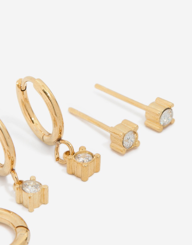 Lovisa - Waterproof Gold Plated Stainless Steel Diamante Earrings 3-Pack