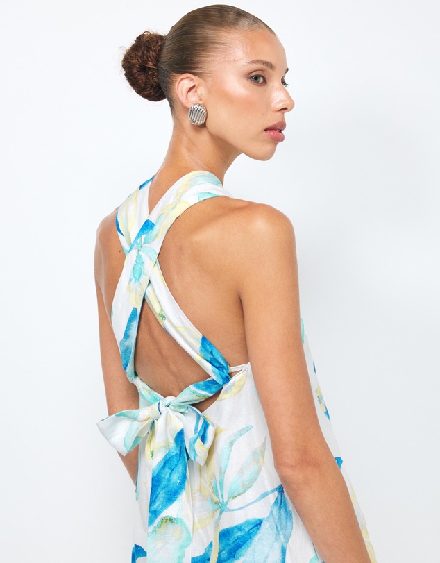 AERE - Kira Tie Back Linen Mini Dress