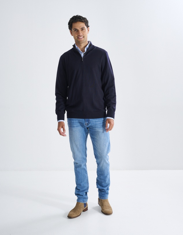 3 Wise Men - 3 Wise Men Harvey Zip Neck Merino Knit - Navy