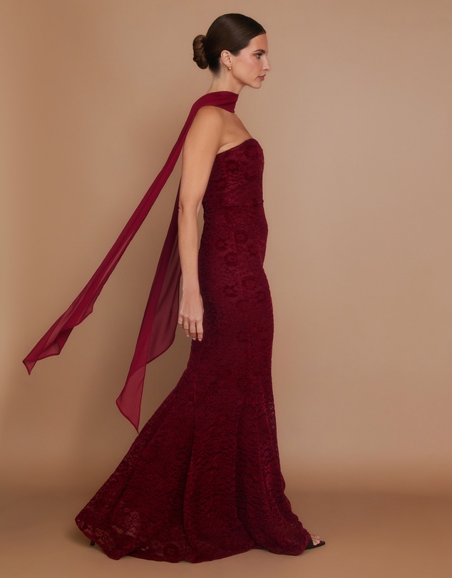 Six Stories - Velvet Lace Corset Bandeau Maxi Dress with Neck Scarf