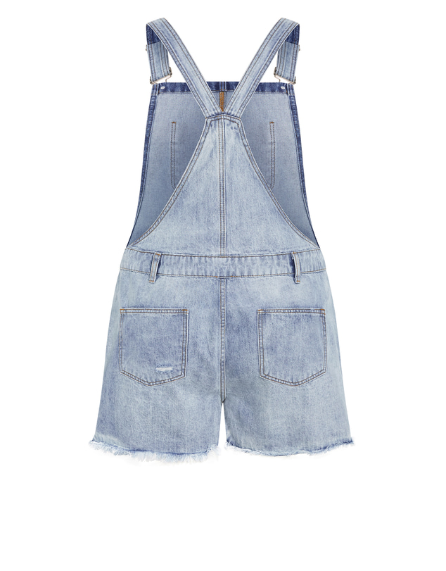 City Chic - Plus size Rip Short Denim Overall - light wash