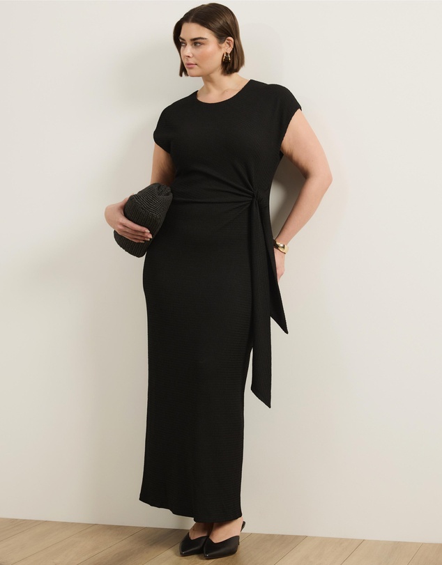 Atmos&Here Curvy - Isalie Textured Jersey Tie Midi Dress
