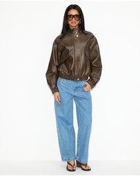 Dazie - Benson Funnel Neck PU Bomber Jacket