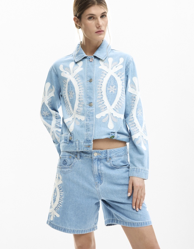 Desigual - Denim Bermuda shorts with embroidery
