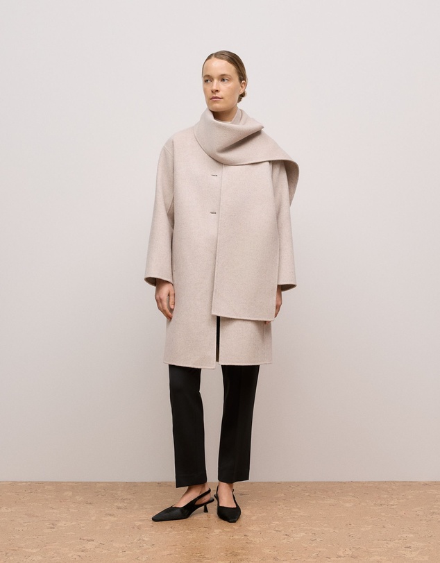 Trenery - Brushed Wool Silk Scarf Coat in Oat
