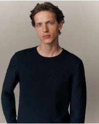 Trenery - Cotton Blend Textured Crew in Navy