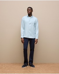 Trenery - Regular Fit Linen End On End Shirt in Duck Egg Blue