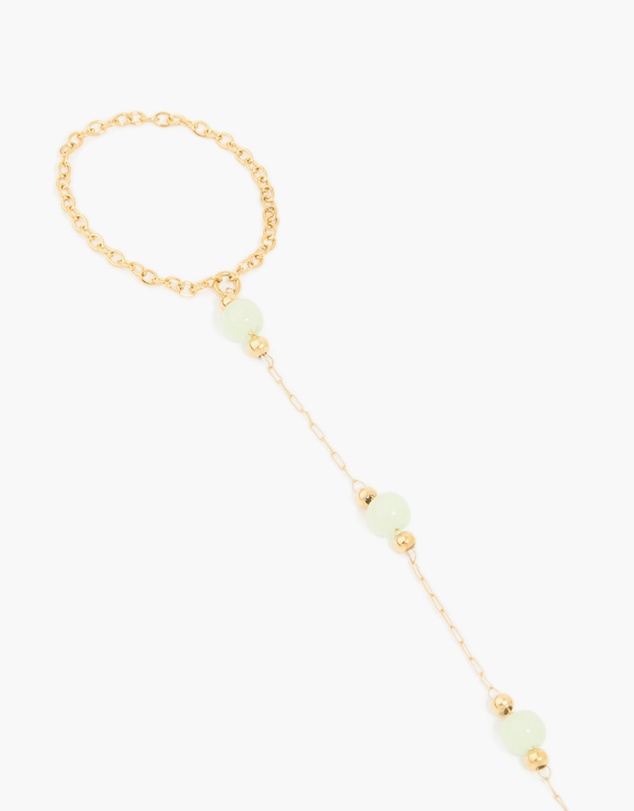 Lovisa - Waterproof Gold Plated Stainless Steel Green Jade Semi Precious Stone Hand Chain