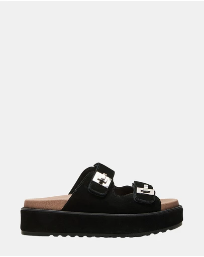 Steve Madden - Bigschmona Black/Black Suede Sandals