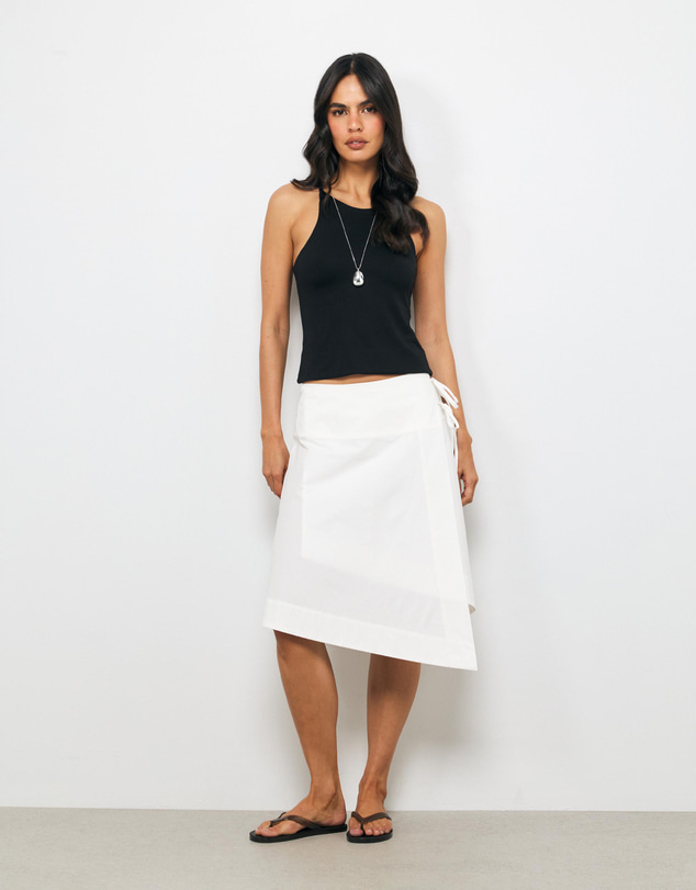 AERE - Liora Asymmetric Wrap Over Midi Skirt