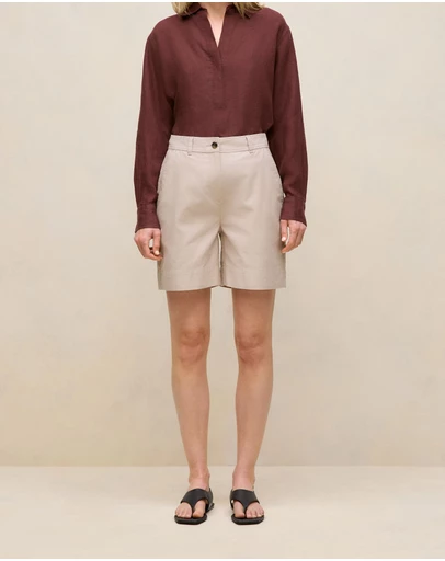 Trenery - Yarn Dyed Stretch Cotton Tailored Short in Flax