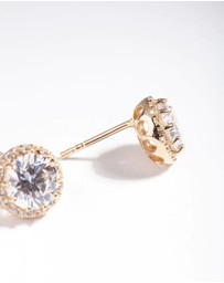 Lovisa - Gold Plated Sterling Silver 5mm Cubic Zirconia Halo Stud Earrings