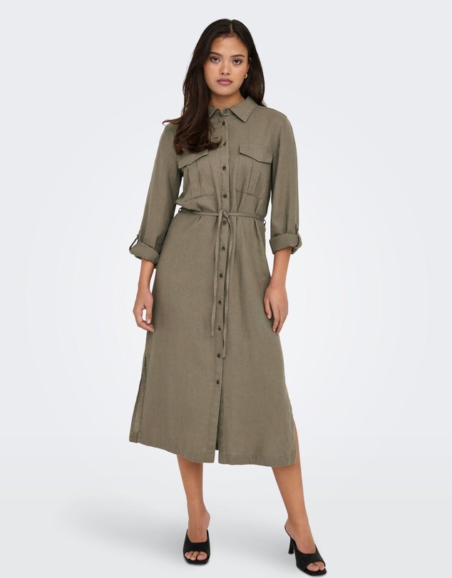 ONLY - Caro Linen Midi Shirt Dress