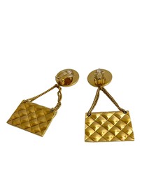 Pre-Loved by Azura Reborn - Pre-Loved CC Gold Plated Classic Quilted Flap Medallion Clip On Earrings