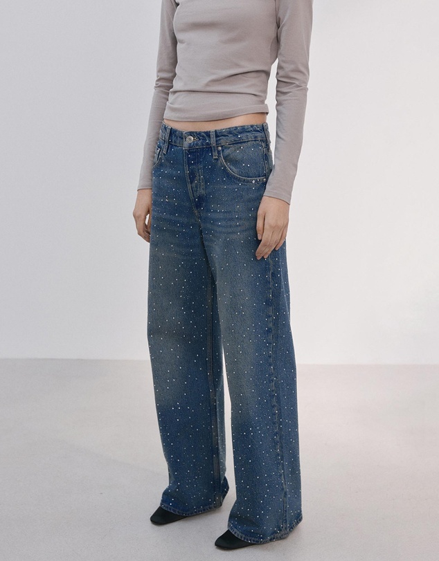 M.N.G - Wide-Leg Jeans With Rhinestones