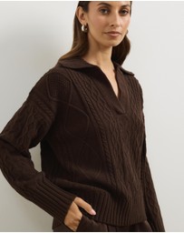Atmos&Here - Faye Cable Knit Pullover With Collar