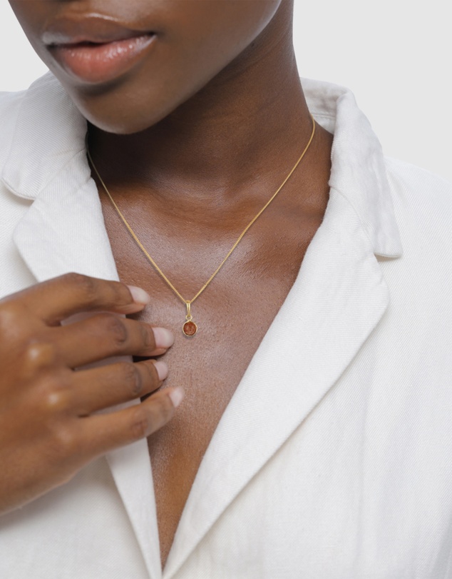 Elli Jewelry - Necklace Women Sunstone Orange 925 Sterling Silver Gold Plated