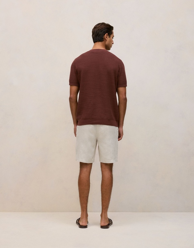 Trenery - Cotton Linen Racking Stitch T-shirt in Espresso