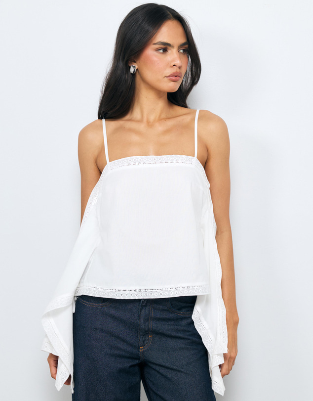 AERE - Piper Cotton Trim Detail Scarf Top