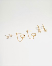 Lovisa - Gold Plated Brass Flower Chain Earrings 4-Pack