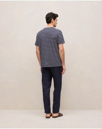 Trenery - Cotton Linen Double Stripe T-shirt in Navy