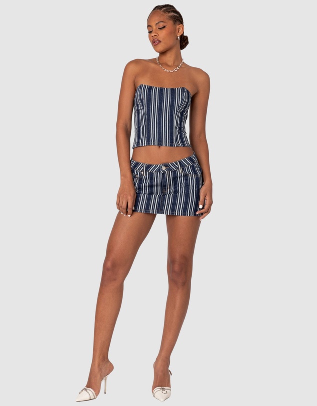 EDIKTED - Inez Striped Denim Mini Skirt