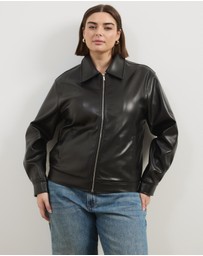 Atmos&Here Curvy - Renna Faux Leather Bomber Jacket