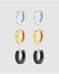 Kuzzoi - ICONIC EXCLUSIVE - Earrings Mens Creole Set Oxidised Gold Plated in 925 Sterling Silver