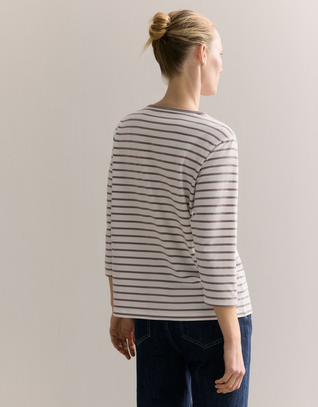 Trenery - Cotton Stripe 3/4 Sleeve T-shirt in Cinder