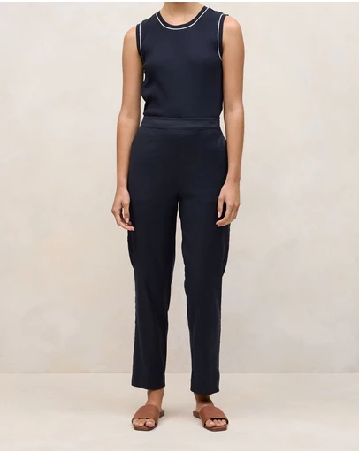 Trenery - Stretch Linen Blend Pull On Pant in Night Sky