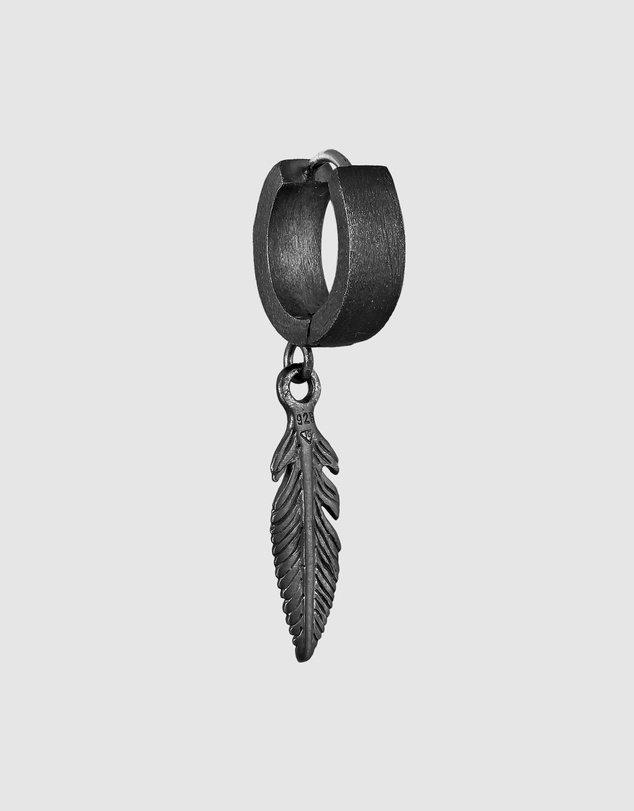 Kuzzoi - ICONIC EXCLUSIVE - Earrings Creole Feather Single Piece in 925 Sterling Silver Oxidized