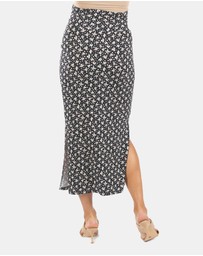 Angel Maternity - Fitted Maxi Maternity Skirt with Small Leaf Print