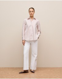Trenery - Cotton Poplin Jacquard Stripe Shirt in Pink Rose