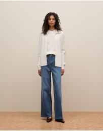 Trenery - Cotton Cashmere Cable Mock Neck Knit in Ivory