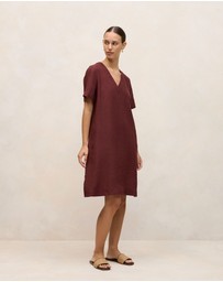 Trenery - Delave Linen V Neck Popover Shift Dress in Espresso