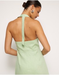 Revibe - Repaired AERE Waverly Halter Linen Midi Dress - AU 12