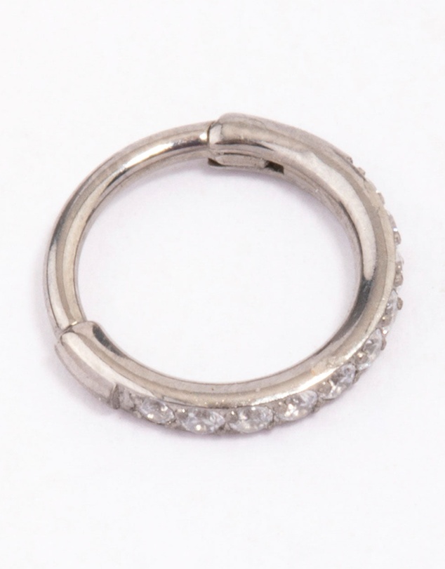 Lovisa - Titanium Single Half Cubic Zirconia Clicker Ring 6mm