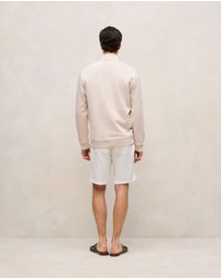 Trenery - Terry 1/4 Zip Monogram Sweat in Stone