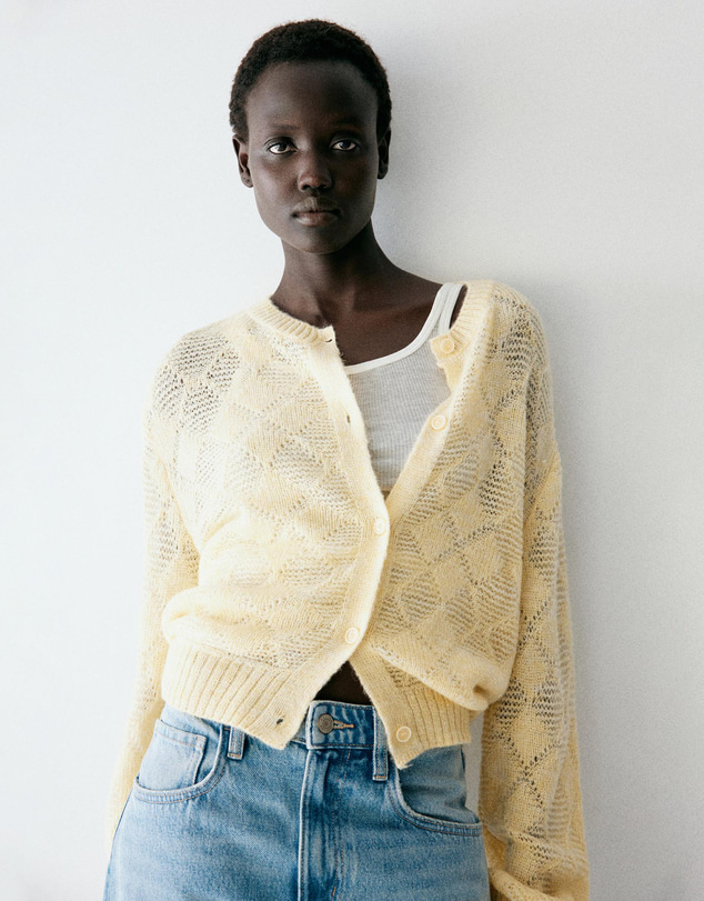 M.N.G - Openwork Diamond-Pattern Knit Cardigan