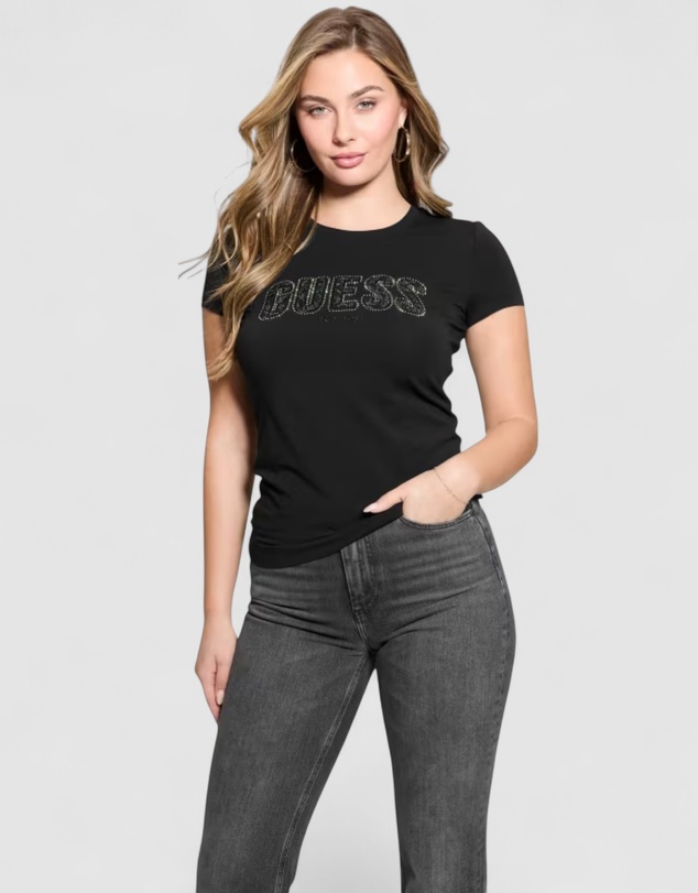 GUESS - Crew Neck Short Sleeve Logo Lace T-Shirt