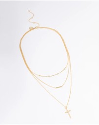 Lovisa - Gold Plated Layer Bar & Cross Necklace