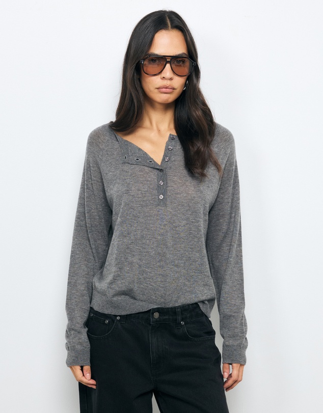 AERE - Asha Semi-Sheer Merino Wool Henley Top