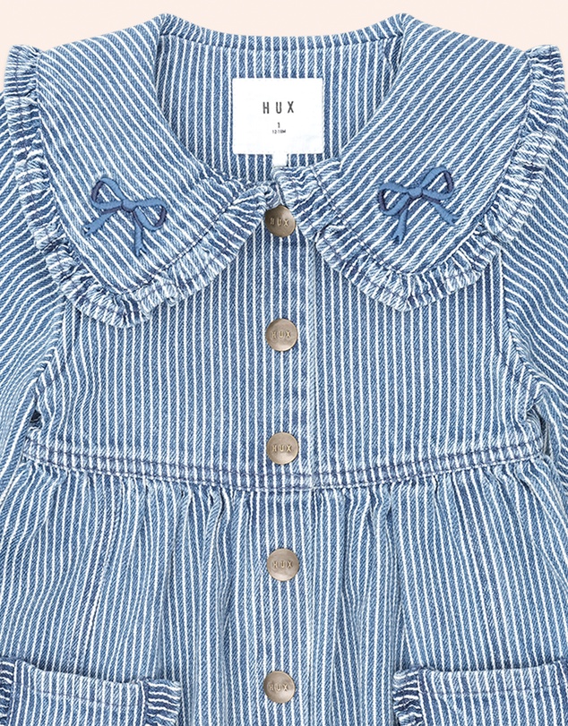 Huxbaby - Vintage Bow Collar Denim Dress - Babies-Kids