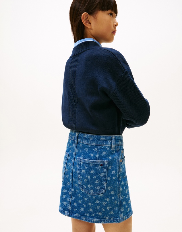 Tommy Hilfiger - Floral Print Flag Embroidery Denim Skirt - Kids