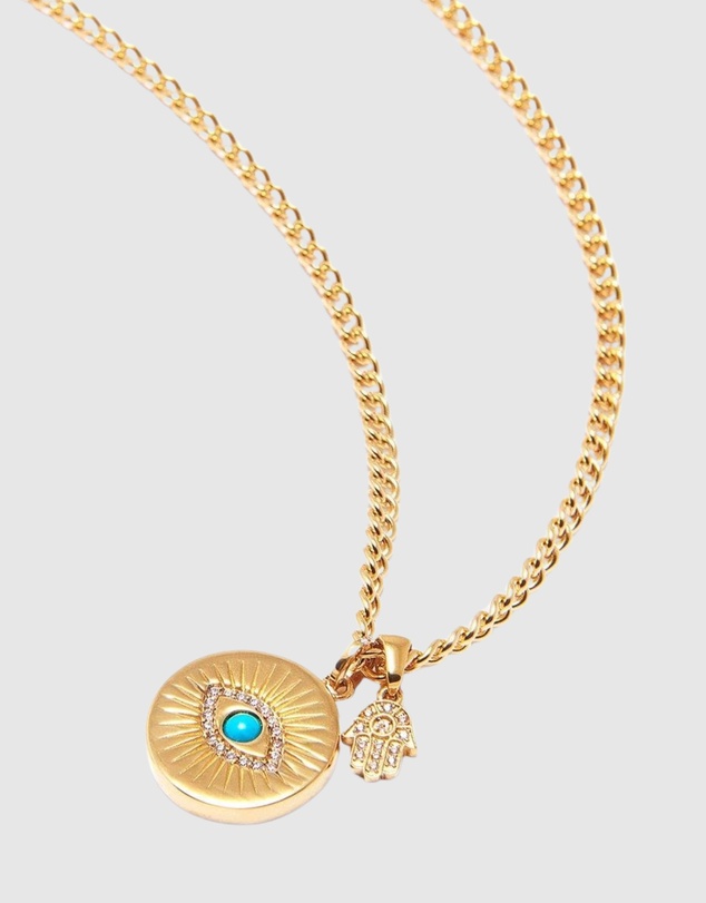 Nialaya Jewellery - Men's Evil Eye and Hamsa Hand Necklace